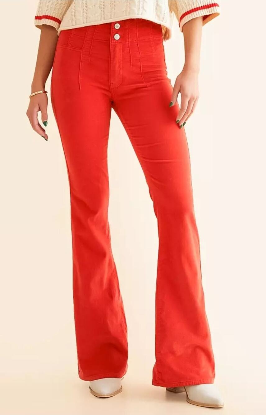 Free People We The Free Jayde *In Rust* Corduroy Flare Cotton Stretch Pants 26